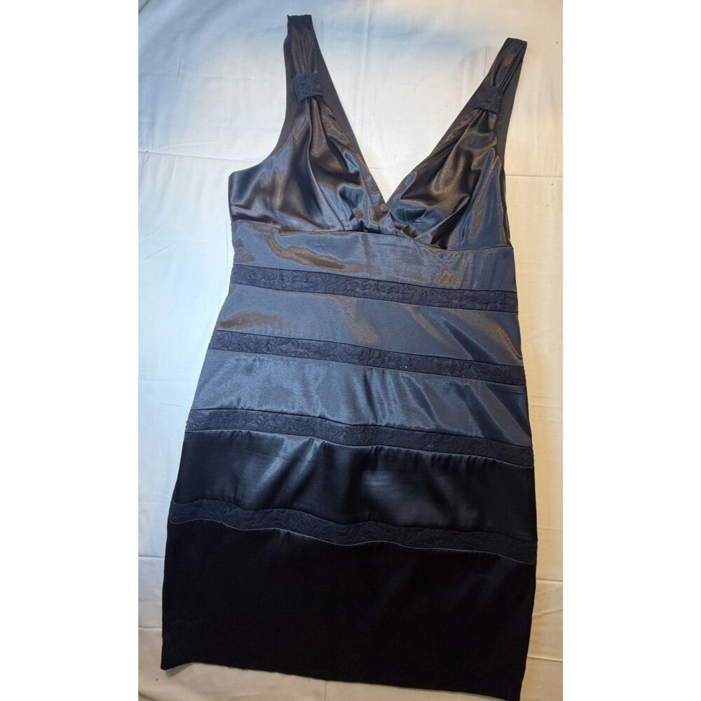 🖤✨ Bisou Bisou Black Satin Dress with Black Lace Detail – Size 16 ✨🖤